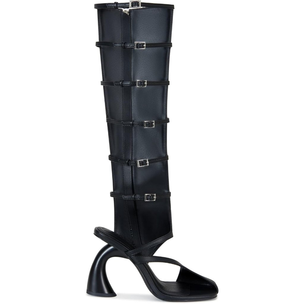 Women's Black Strange Style Square Toe Over The Knee Boots Ladies Buckles Strap